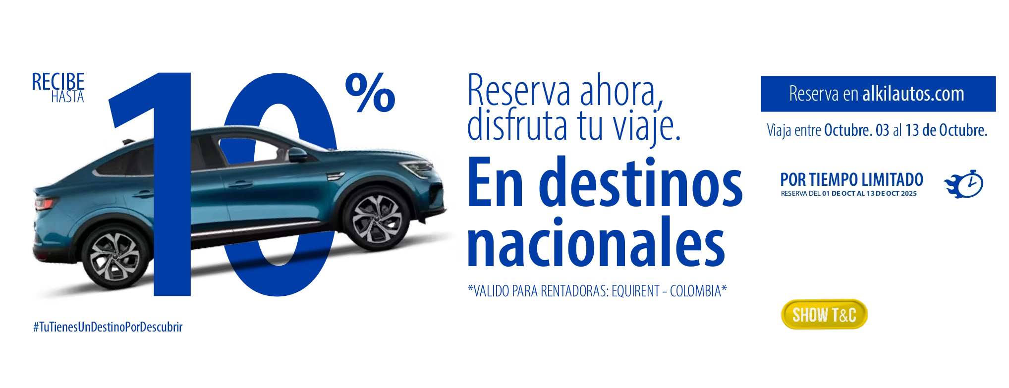 Obtén un 10%  de Descuento en todos los automoviless con Equirent