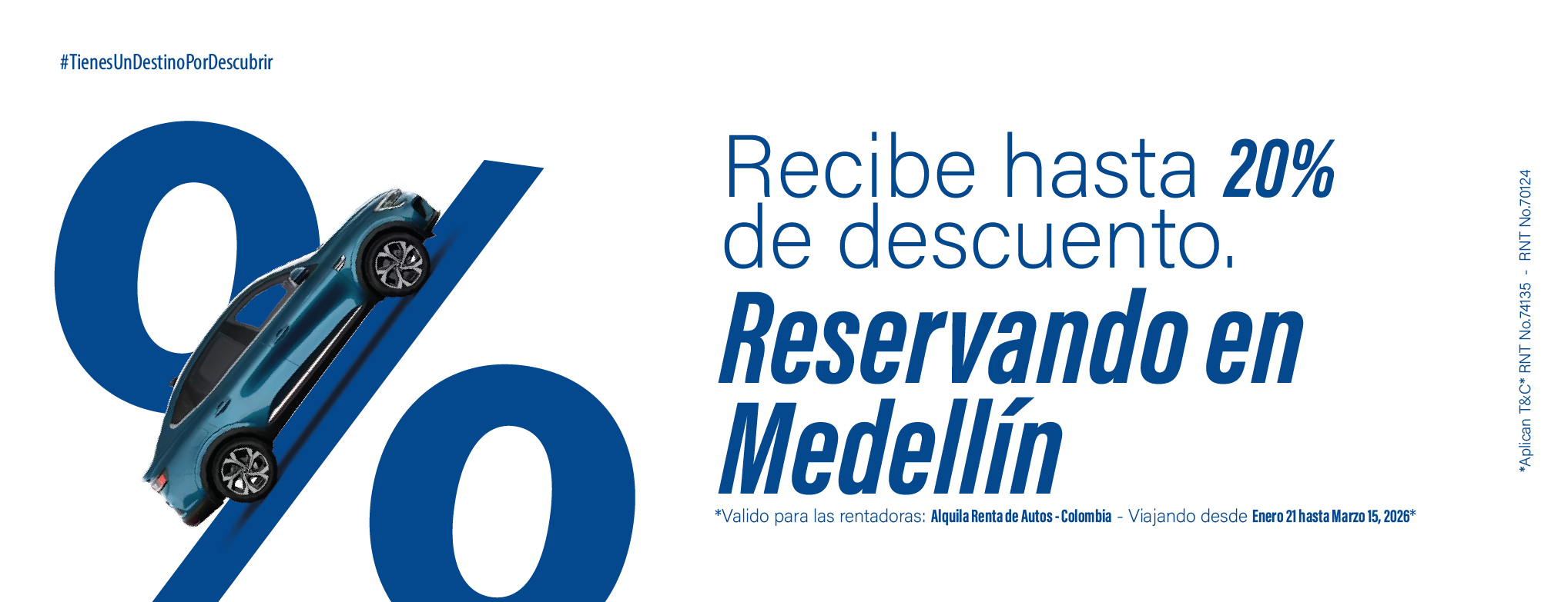 Obten un 20%  de Descuento en todos los veh&iacute;culos con Alquila Rent a Car