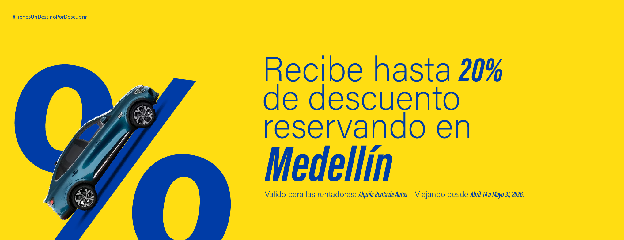 Obten un 20%  de Descuento en todos los veh&iacute;culos con Alquila Rent a Car