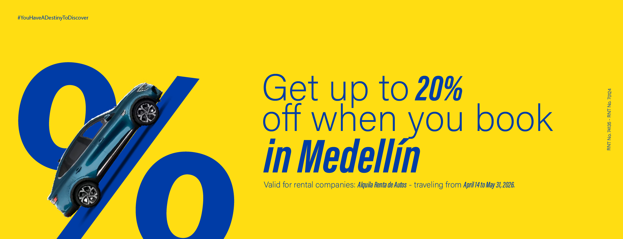 Get a 20% discount on all vehicles with Alquila Rent a Car