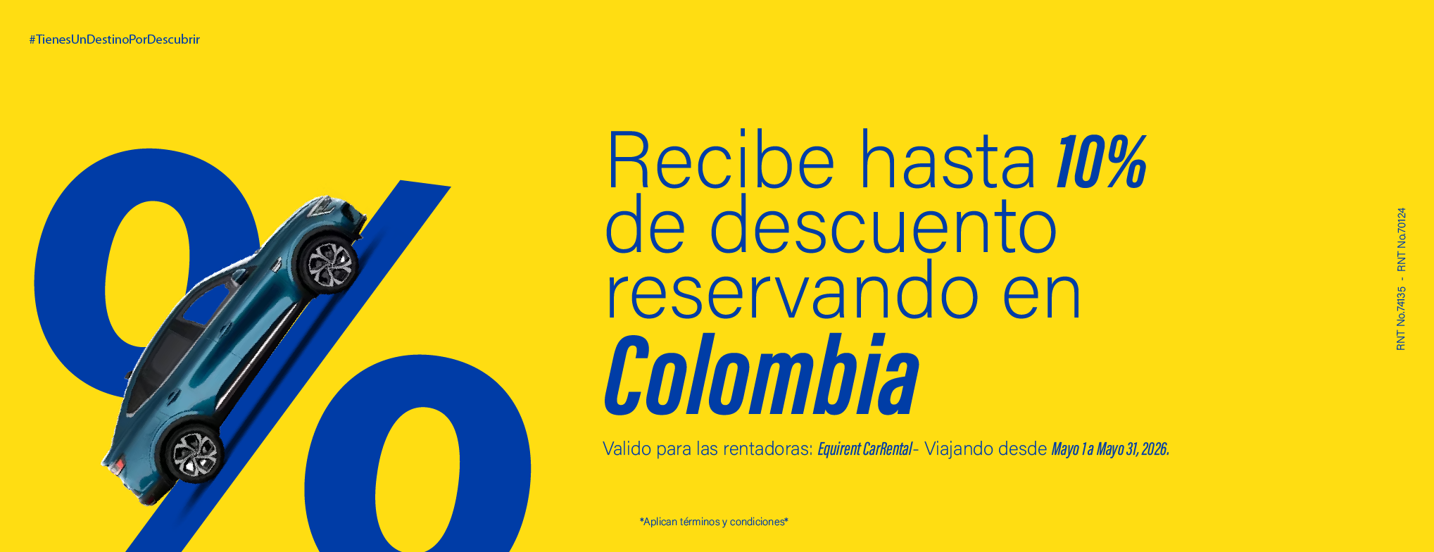 Obt&eacute;n hasta un 10% de Descuento en autom&oacute;viles con Equirent en Colombia